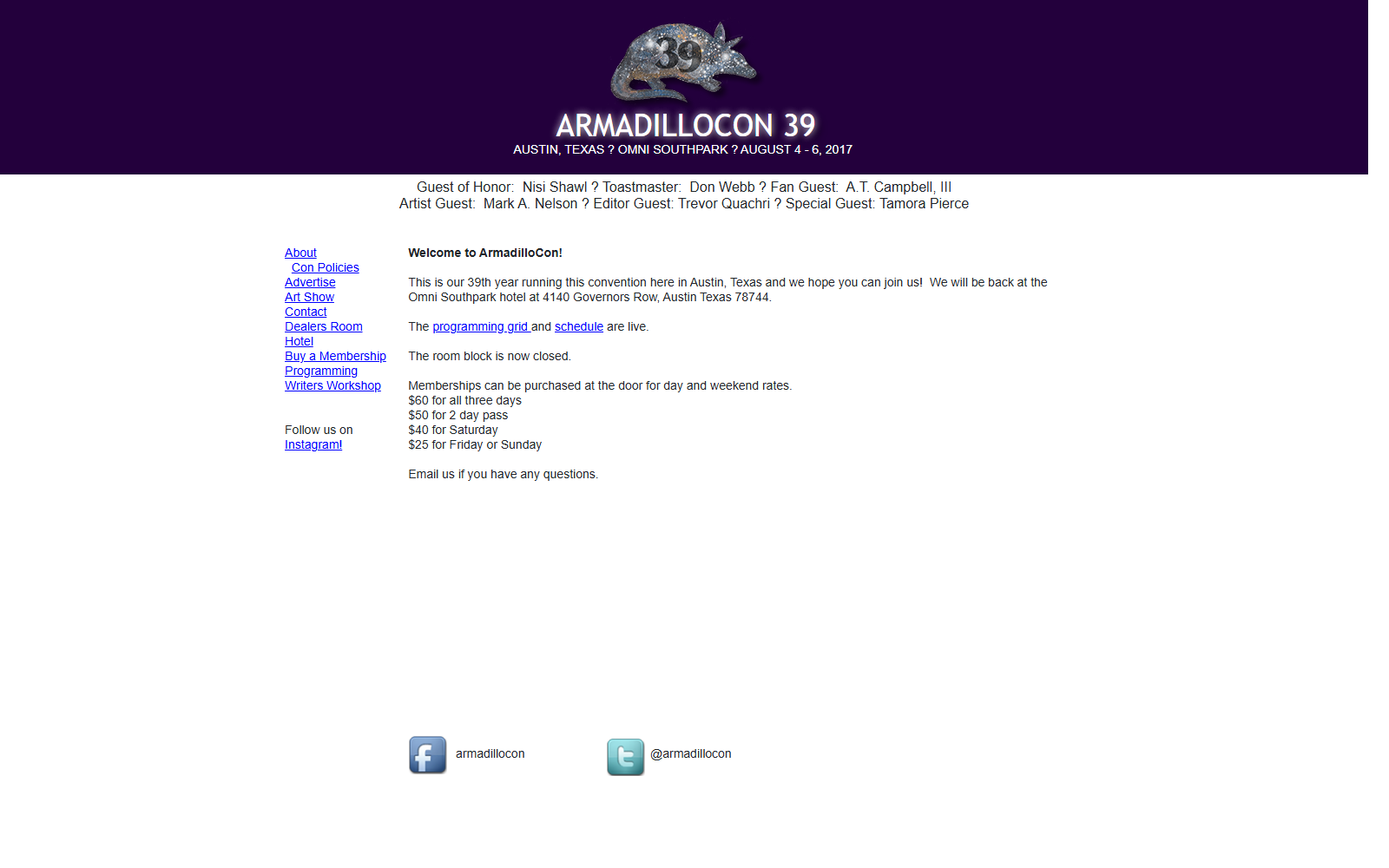 Screenshot of ArmadilloCon 39 | Austin's Literary SF Convention