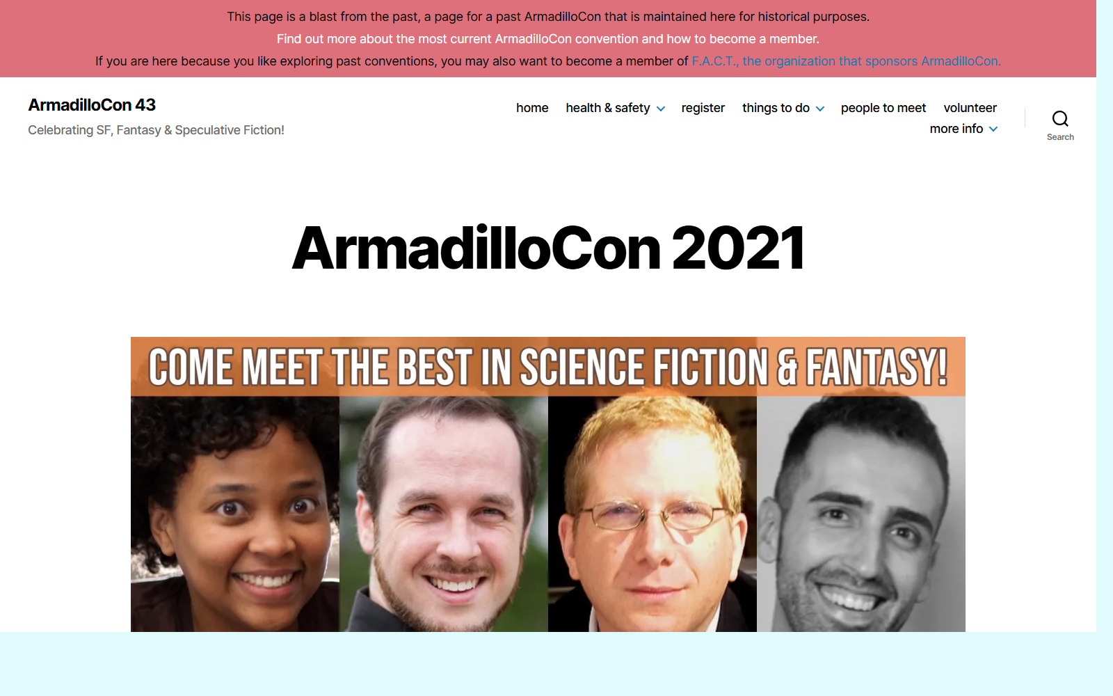Screenshot of ArmadilloCon 43 – Celebrating SF, Fantasy & Speculative Fiction!